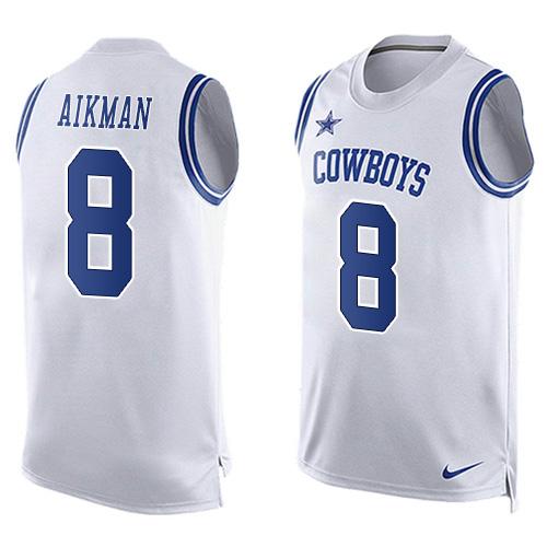 Nike Cowboys #8 Troy Aikman White Men's Stitched NFL Limited Tank Top Jersey - Click Image to Close